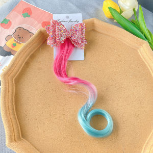 1PC Princess Cute Gradient Curly Hair Bowtie Wig Girls Hairpins Children Headwear Hairgrip Hair Clips Barrettes Hair Accessories
