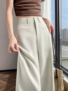 Ice Silk High Waist Wide Leg Pants Womens Summer Thin New High-End Sense Drape Casual Floor-Length Suit Trousers