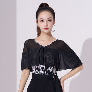 Latin dance attire female top adult dance attire mesh ruffle versatile short sleeves