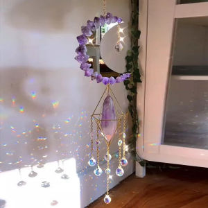 Amethyst Moon Sun Catcher Crystal Wind Chimes Pendant Hanging Home Garden Bedroom Window Decoration