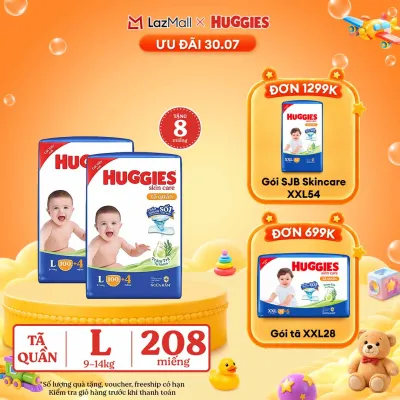 [30.7 GIẢM THÊM 90K] Combo 2 Gói Tã/bỉm quần HUGGIES SKINCARE MEGA JUMBO size L100+4 miếng