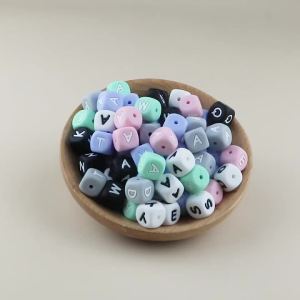 20pcs/Lot Square Hot Pink 12mm Silicone Letter Beads For Jewelry Making DIY Bracelet Necklace Earrings Etc Handmade Accessories