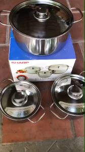 [DÙNG ĐƯỢC BẾP TỪ] Bộ 3 nồi inox sáng bóng SHARP và SONY nắp inox 24cm 18cm 16cm dùng được bếp từ và mọi loại bếp bộ nồi inox chắc chắn cao cấp