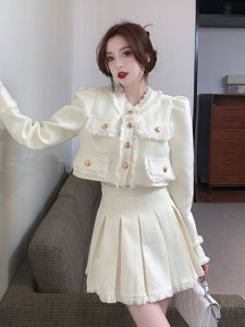 French Elegant Short Suit Jacket And Mini Skirt Two-Piece Set Autumn Winter New Small Fragrance Style Womens Fashion Set