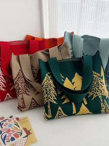 Christmas Knitted Wool Bag Large Capacity Casual Versatile Tote Bag Handcrafted Autumn Winter New Style Double Handle Soft Fabric