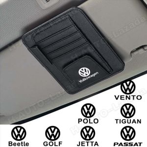 Car Card Holder Sun Visor Organizer For Volkswagen Polo Beetle Vento Jetta Tiguan Golf Passat Nuevo Scirocco Touran Taos Transporter Pu Leather Sunvisor Pen Ticket Pocket Glasses Storage Bag Car Accessories Interior