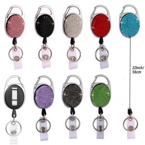 1/2pcs Sparkle Retractable Crystal ID Name BadgeHolderBling Work Card Badge ReelFashion  Rhinestone Badge Car Bag Keychain
