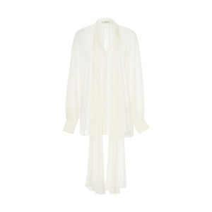 Loose Wrinkled Translucent Design with Ribbon Womens Blouse