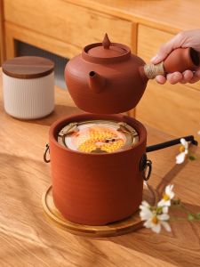 Traditional Chinese Style Titanium Crystal Tea Set Red Clay Thin-walled Kettle for Boiling Water And Tea Home Use Charcoal Stove