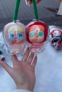 2PCS Crybaby V2 Cherry Crying Again Protective case Transparent Waterproof Thicken Doll Case Crybaby Powerpuff Keychain Vinyl Plush Protective Cover