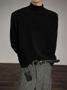 เสื้อยืดคอปกสูงครึ่งตัวสีดำ ทรงสลิมฟิต แขนยาว สำหรับผู้ชาย เสื้อชั้นในสไตล์อเมริกัน ใส่ได้ทุกวัน ฤดูใบไม้ร่วง 2025