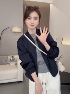 Short Baseball Jacket Womens Spring New Style 2025 Korean Loose Casual Anti-aging Jacket Top Zipper Closure Solid Color