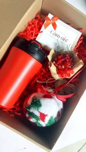 Bộ quà tặng giáng sinh đang yêu Bình giữ nhiệt - Quả cầu tất và bó hoa xinh xắn tặng kèm thiệp.