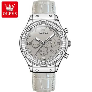 OLEVS | OLEVS 9978 Luxury Quartz Watch for Women Fashion Leather Strap Diamond Lap Ladies Wristwatch Top Brand Womens Chronograph Watch