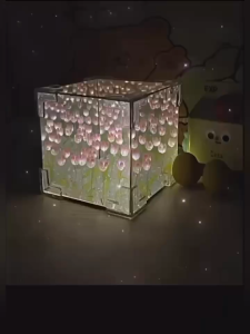Magic Cube Tulip Night Light DIY Tulip Flower Sea Mirror Lamp Decorative Gifts for Birthday Holiday Led Tulip flower sea
