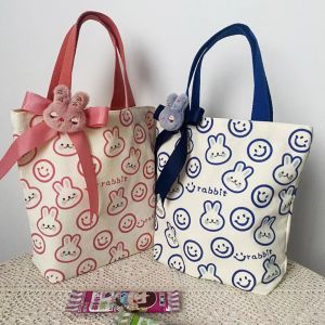 Fashion Canvas Bag Casual Cute Rabbit Printed Simple Tote Bags Korean Style Girl Ladies Lunch Hand bags Shopping Trendy Shopper Bag for Women