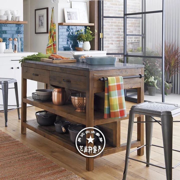 American Retro Solid Wood Sideboard Modern Kitchen Middle Island Table ...