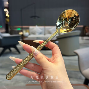Boss Ladys Personal Use Korean Style Golden Large round Head 316 Stainless Steel Rice Eating Spoon Soup Spoon Serving Spoon