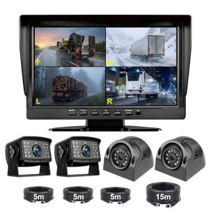 10"  IPS Monitor 4 Channel Backup Reverse Camera DVR System Driving Recorder AHD 1080P for Truck Bus Tractor RV Vans Trailer