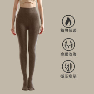 Gray Vertical Striped Leggings Plus Size Ladies Plus Size Tight Female 100.00kg Outwear Fall and Winter Fleece-lined Thick Pantyhose