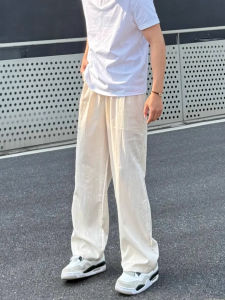 กางเกงขายาวทรงหลวมผ้าลินินชายฤดูร้อน กางเกงขายาวทรงตรงบางสบาย ๆ สำหรับผู้ชาย กางเกงขายาวทรงหลวมแบบลำลอง