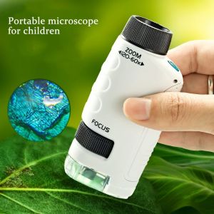 Handheld Microscope Kit Lab LED Light 60X-120X Lab Mini Handheld Battery Powered Microscope With LED Light Kids Science Children