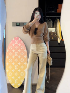 Unique V-Neck Batwing Sleeve Sweater Outerwear Womens Autumn Winter Loose Slimming Knitted Top Casual Comfortable Fashion