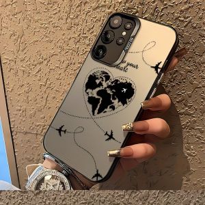 Love Heart World Map Airplane Print Phone Case For Samsung Galaxy A73 A72 A71 A56 A555 A54 A53 A52 A51 A50 Shockproof Back Cover