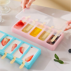YESPERY 5 Grids Summer Popsicle Molds with Stick Silicone Ice Mould DIY Fruit Jelly Pudding Maker Portable Kitchen Gadgets