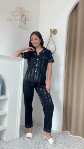 SEANAVA ชุดนอน 3 ชิ้น ผู้หญิง Silk Satin pajamas ชุดนอนผ้าซาติน เกรดพรีเมี่ยม ชุดเซตผู้หญิง (S02)พร้อมกล่อง!!! (มีบริการห่อของขวัญ)