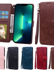 Ultra-Thin Pure Color Fashionable Cute Flip Cover Phone Case with Card Slot Hand Strap Full Protection for  17AirPromax14Plus