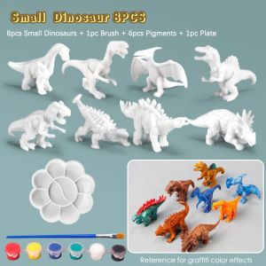 6/8Pcs DIY Painted Graffiti Dinosaur White Embryo Animals Model Childrens Educational Handmade Painting Colorful Dinosaur Toys