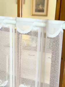 Sheer Lace Curtain Ring Top Wave Hem Half Window Panel Dapur Cafe Bathroom Privacy Light Filter Rumah