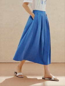 INMAN | French Style Klein Blue Pleated A-Line Maxi Skirt Women