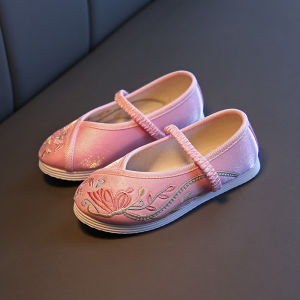 Traditional Embroidered Childrens Shoes Hanfu Style Girls Ethnic Wind Cotton Cloth Shoes Floral Pattern Spring Autumn Wear