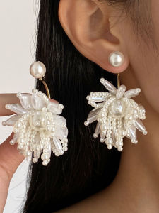 White Shell Flower Dual Wear Earrings Handmade Beaded Womens Fashion New French Style Bridal Jewelry Earring Accessories
