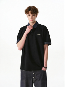 FORNINES | Spliced Polo Neck Short Sleeve T-Shirt