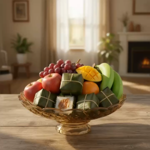 Đĩa Thuỷ Tinh Pha Lê Vàng Chân Cao Đựng Hoa Quả / Thố Mứt Tết / Khay Mâm Bông Thuỷ Tinh Ánh Vàng Cao Cấp 329 Vàng