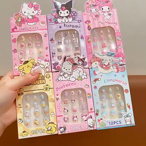 Kuku Palsu Anak Karakter Lucu Isi 12pcs Aksesoris Fashion Anak Kuku Fake Nail Art Set Kuku Palsu Dengan Lem Murah Kuku Palsu Anak Karakter Lucu Sanrio Box