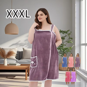 1Pc Womens Plus Size Wearable Bath Towel - Cute Bow Shower Skirt Adjustable Bath Robe with Pocket. Soft Fabric for Home Use.