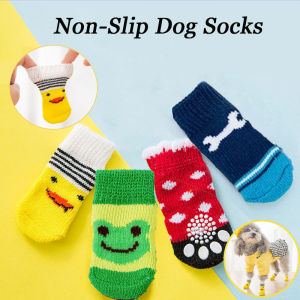 Pet Socks High Quality Non Slip Bottom Dog Socks Dog Foot Sets Teddy Dog Poodle Cotton Socks 4 Pack