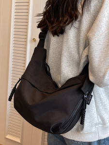 Large Capacity Ladies Dumpling Shaped Canvas Backpack Single Shoulder Crossbody Commuter Bag Casual Style Nylon Strap