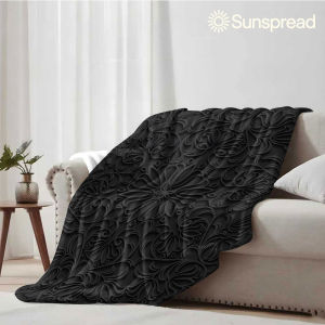 Beast Kingdom | Black Relief Floral Soft Warm Flannel Blanket Lightweight Cozy Christmas Halloween Home Decor Room