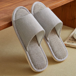 รองเท้าแตะบ้านผ้าลินินสำหรับคู่รัก รองเท้าแตะพื้นนุ่มสำหรับผู้หญิงในบ้าน รองเท้าแตะพื้นยางกันลื่น รองเท้าแตะไผ่เทียม