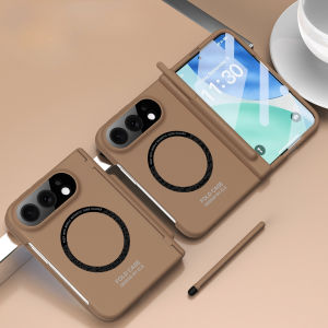 szhaiyu | For iPhone Duo Fold Magnetic PC Case For Magsafe With Flim Screen Glass With S Pen Hinge Protection Shockproof Back Cover