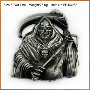 Alloy Belt Buckle Western Style Skull Reaper Vintage Mens Belt Buckle Harvesters round Design Heavy Duty Waist Belt Buckle