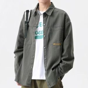 Loose Fit Long Sleeve Workwear Shirt Mens Casual Outerwear American Retro Style Large Size 300 Pounds Spring Autumn Shirt
