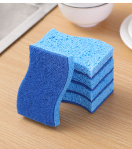 Blue Natural Wood Pulp Cotton Scrub Pad Dishwashing Sponge Block Water Absorption Magic Cleaning Stain Removal Kitchen Dishwashing Tool