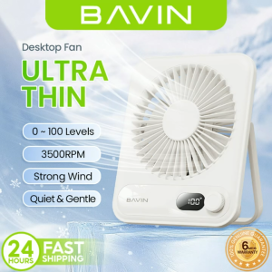 BAVIN BF006 Ultra-Thin Portable Mini Rechargeable Desktop & Personal Fan w/ 4-Speeds Strong Wind for Office & Home Use