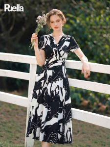 puella | French Summer Commuter Slim A-Line Dress V-Neck Printed Sash